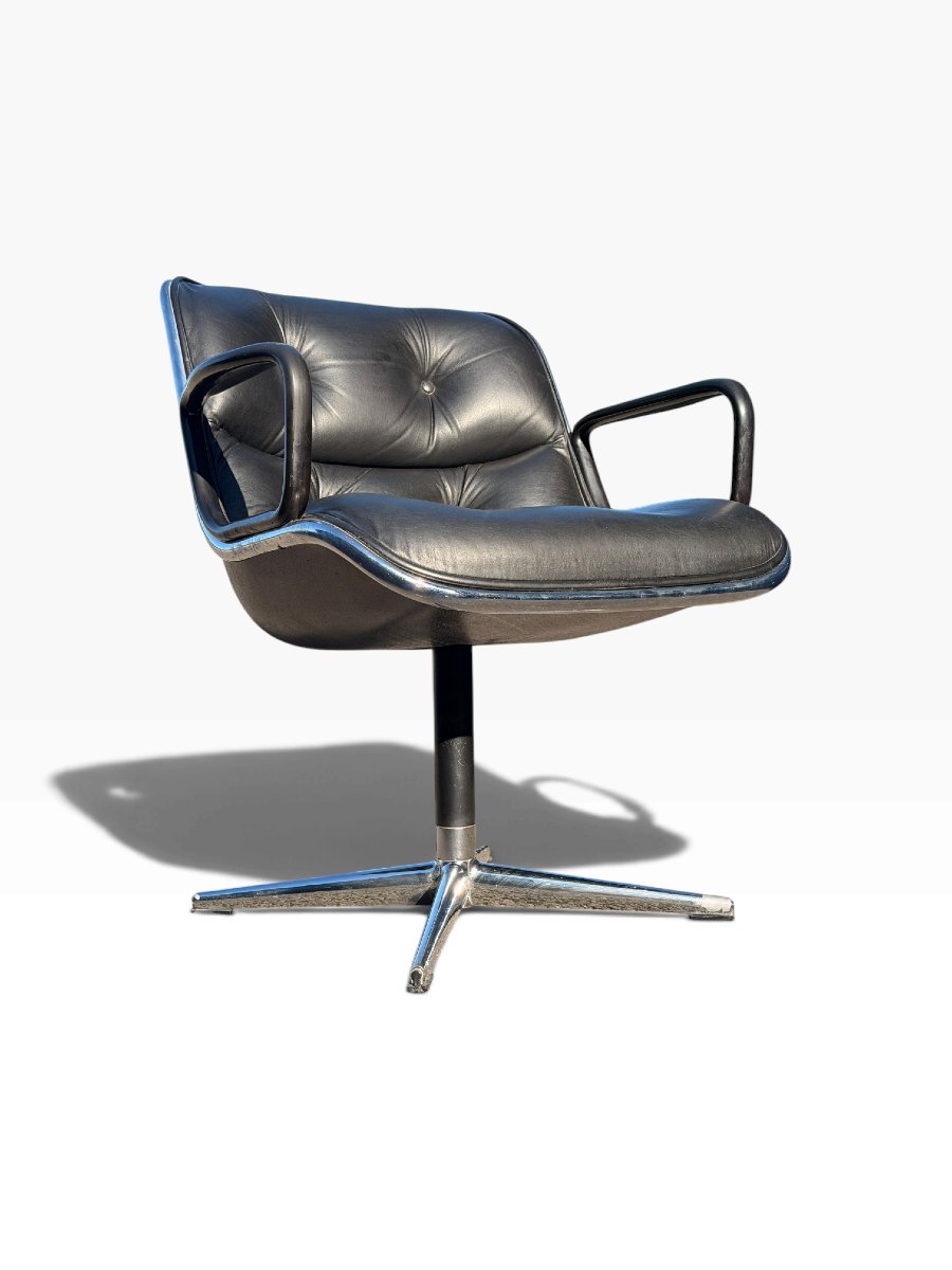 Executive Office Chair, Charles Pollock For Knoll, Black Leather, 1960-photo-1