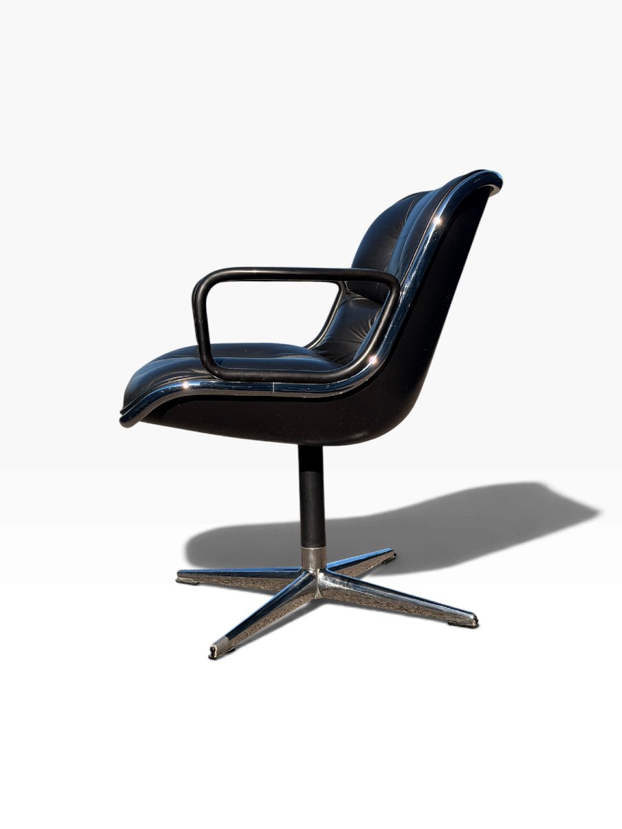 Executive Office Chair, Charles Pollock For Knoll, Black Leather, 1960-photo-2