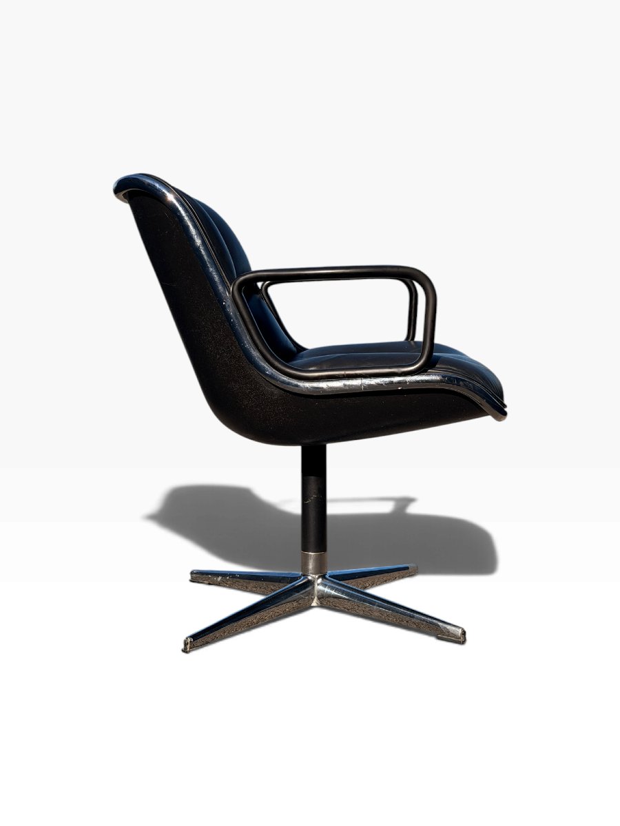 Executive Office Chair, Charles Pollock For Knoll, Black Leather, 1960-photo-3