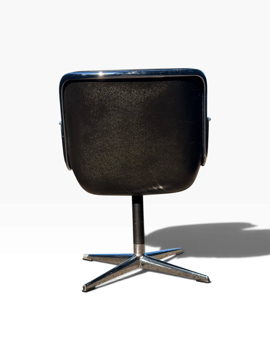 Executive Office Chair, Charles Pollock For Knoll, Black Leather, 1960-photo-4