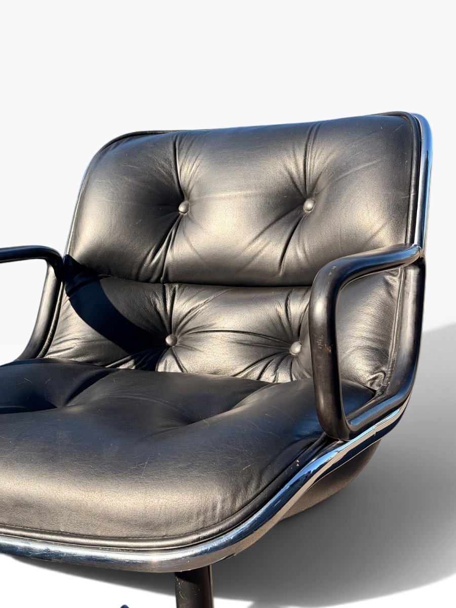 Executive Office Chair, Charles Pollock For Knoll, Black Leather, 1960-photo-5