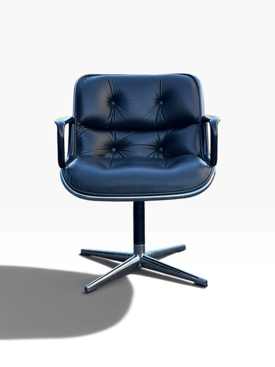 Executive Office Chair, Charles Pollock For Knoll, Black Leather, 1960