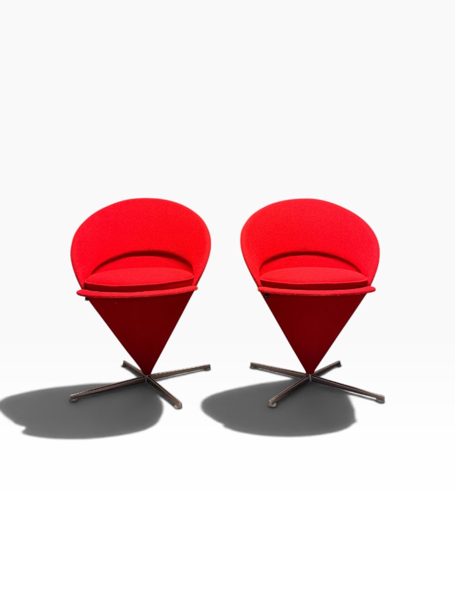 Paire de fauteuils Cone Chair, Verner Panton pour Vitra, tissu rouge-photo-2