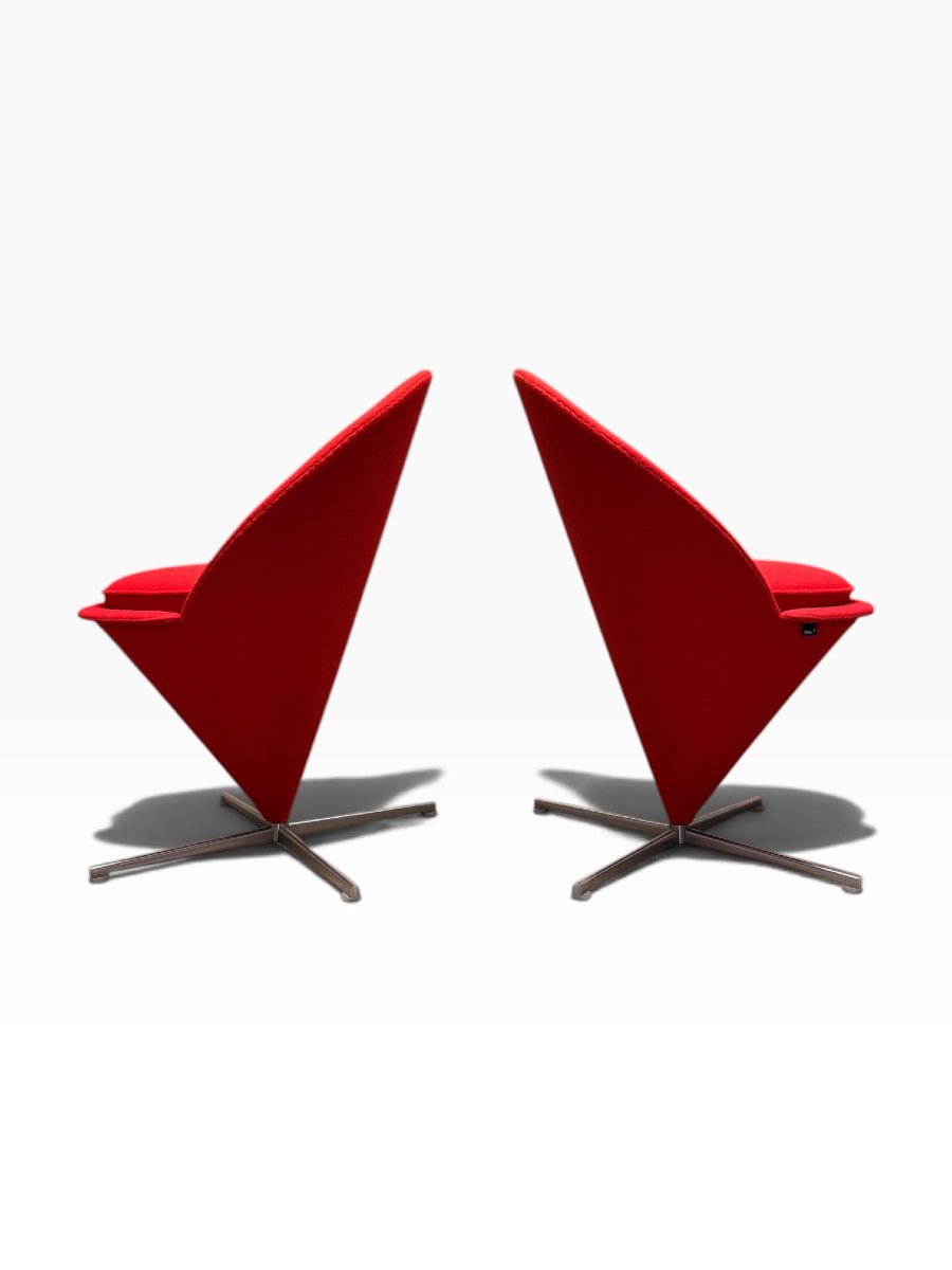 Paire de fauteuils Cone Chair, Verner Panton pour Vitra, tissu rouge-photo-3