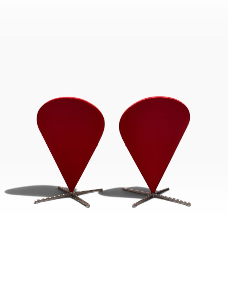 Paire de fauteuils Cone Chair, Verner Panton pour Vitra, tissu rouge-photo-4