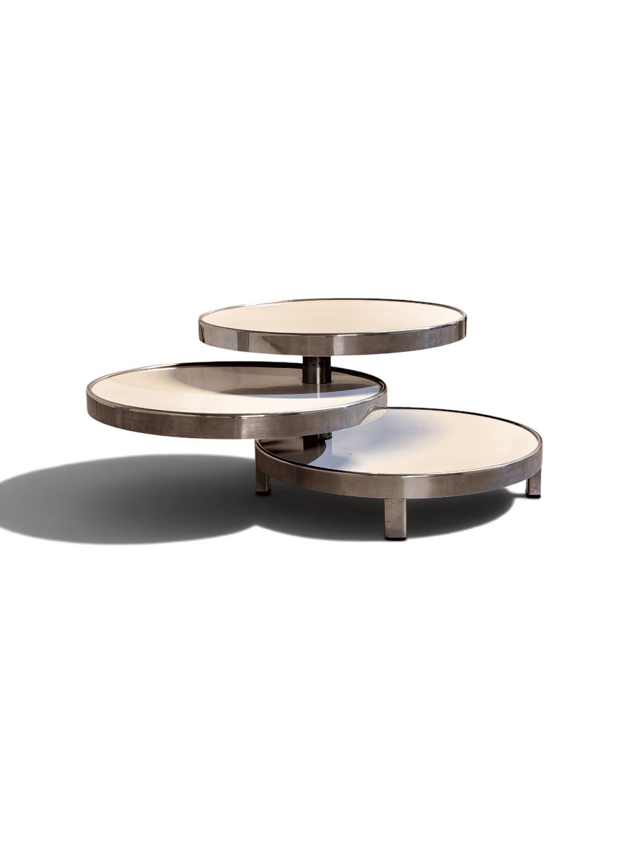 Ivory-toned Coffee Table With Three Swiveling Trays, Maria Pergay, Circa 1970-photo-2