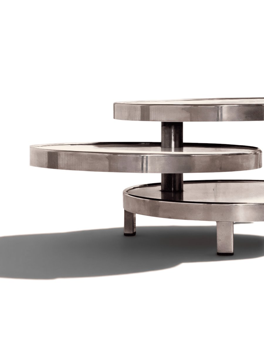 Ivory-toned Coffee Table With Three Swiveling Trays, Maria Pergay, Circa 1970-photo-4