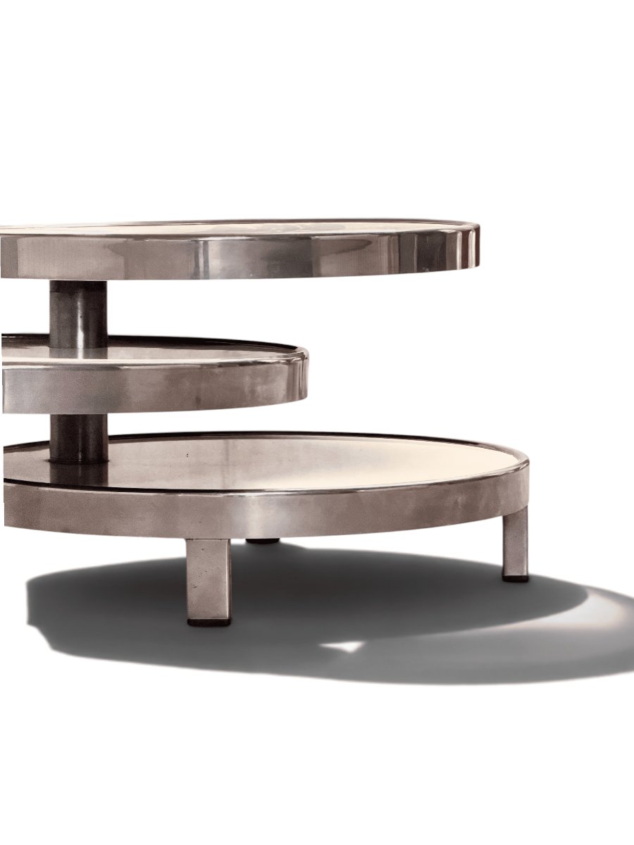 Ivory-toned Coffee Table With Three Swiveling Trays, Maria Pergay, Circa 1970-photo-1