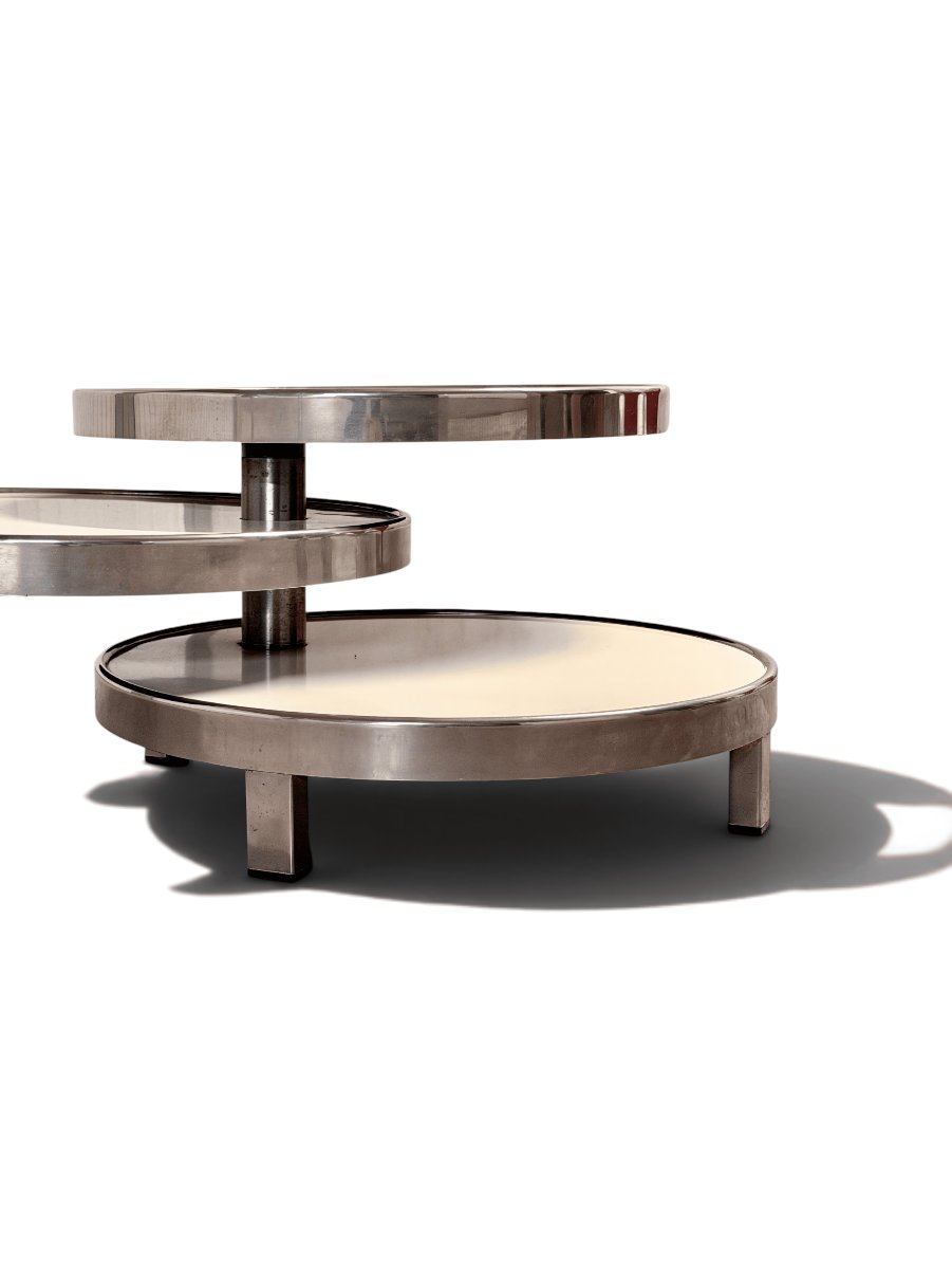 Ivory-toned Coffee Table With Three Swiveling Trays, Maria Pergay, Circa 1970-photo-2