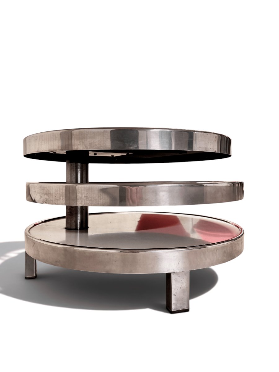 Ivory-toned Coffee Table With Three Swiveling Trays, Maria Pergay, Circa 1970-photo-3