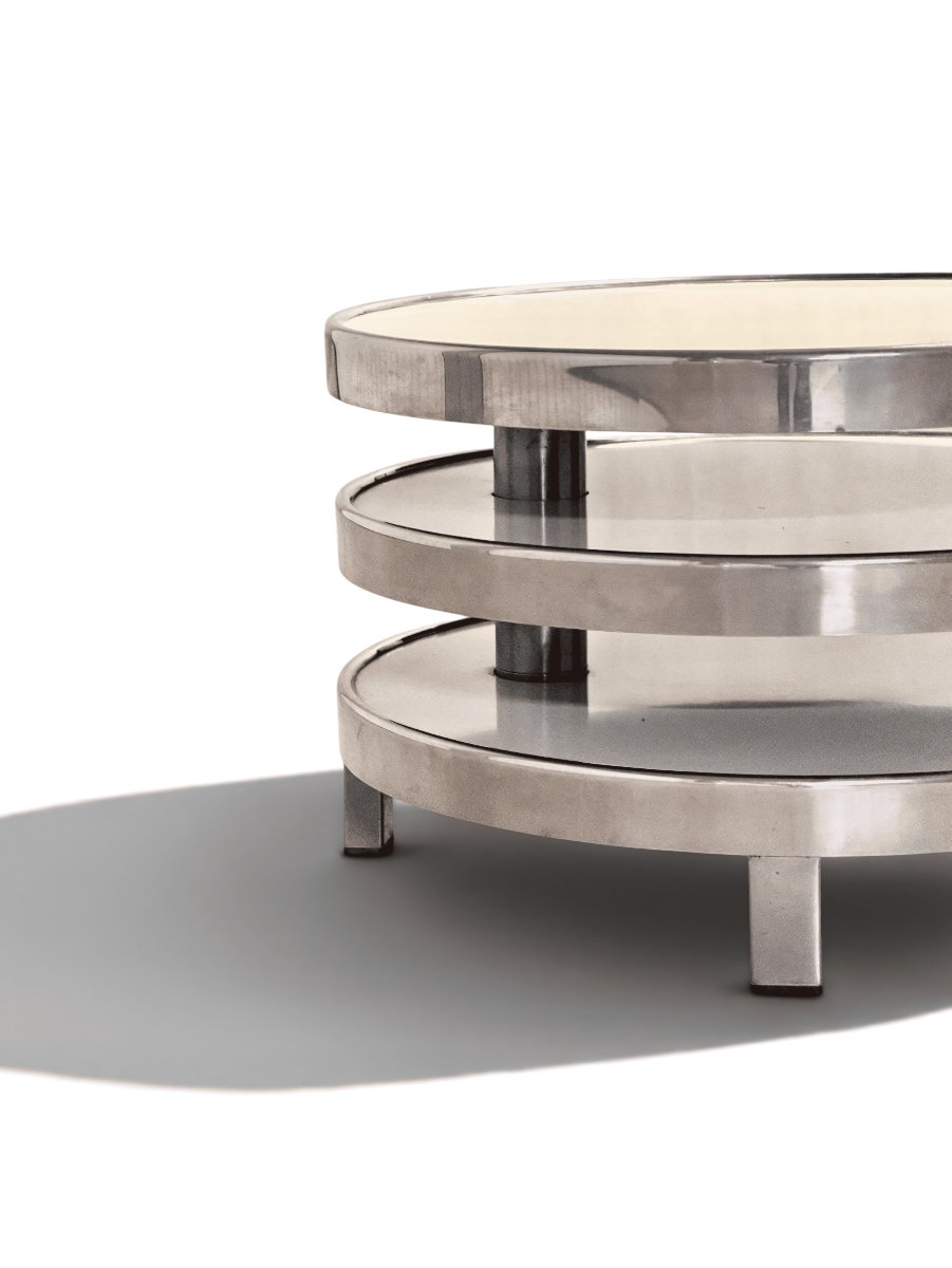Ivory-toned Coffee Table With Three Swiveling Trays, Maria Pergay, Circa 1970-photo-4
