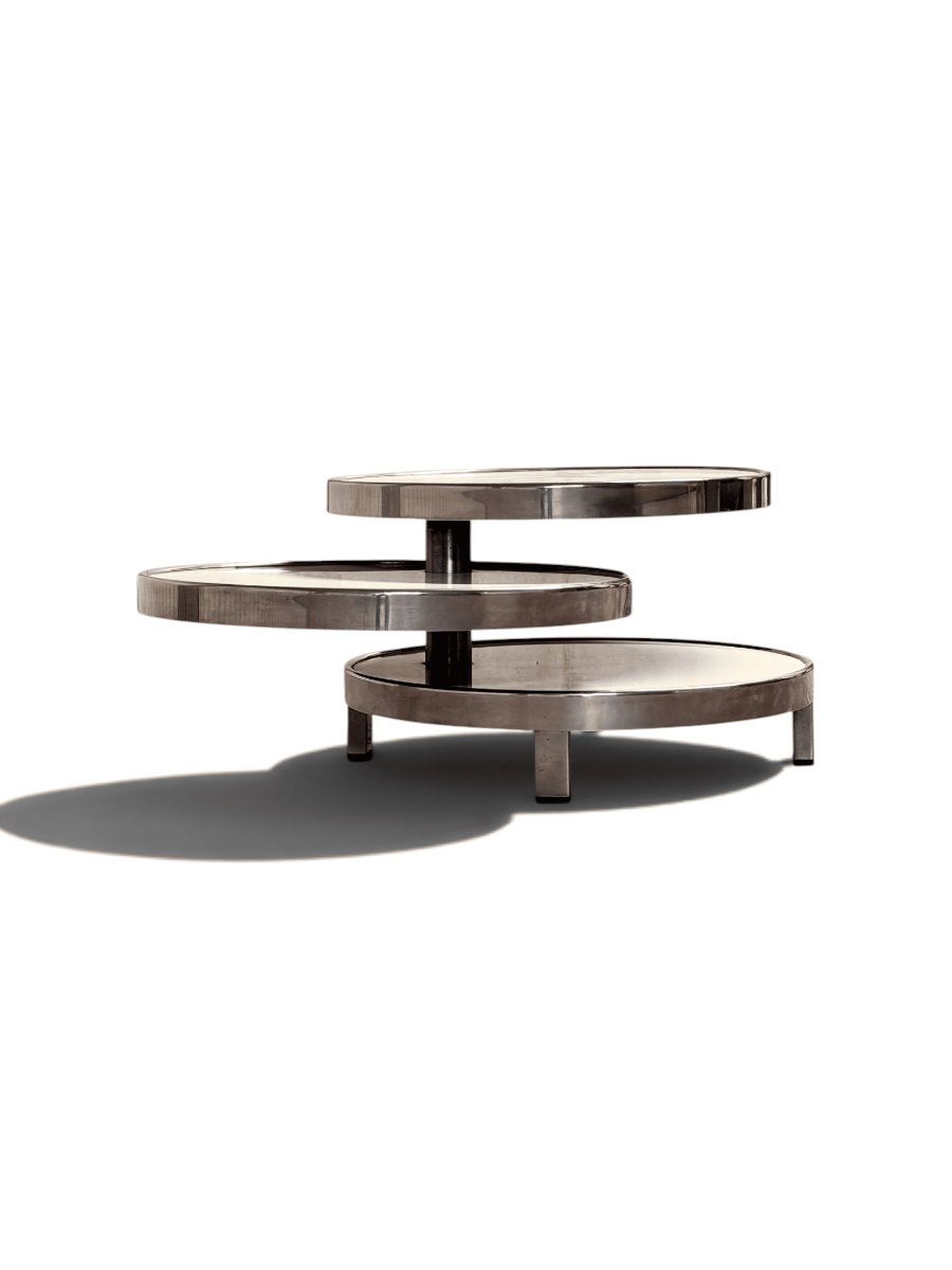 Ivory-toned Coffee Table With Three Swiveling Trays, Maria Pergay, Circa 1970