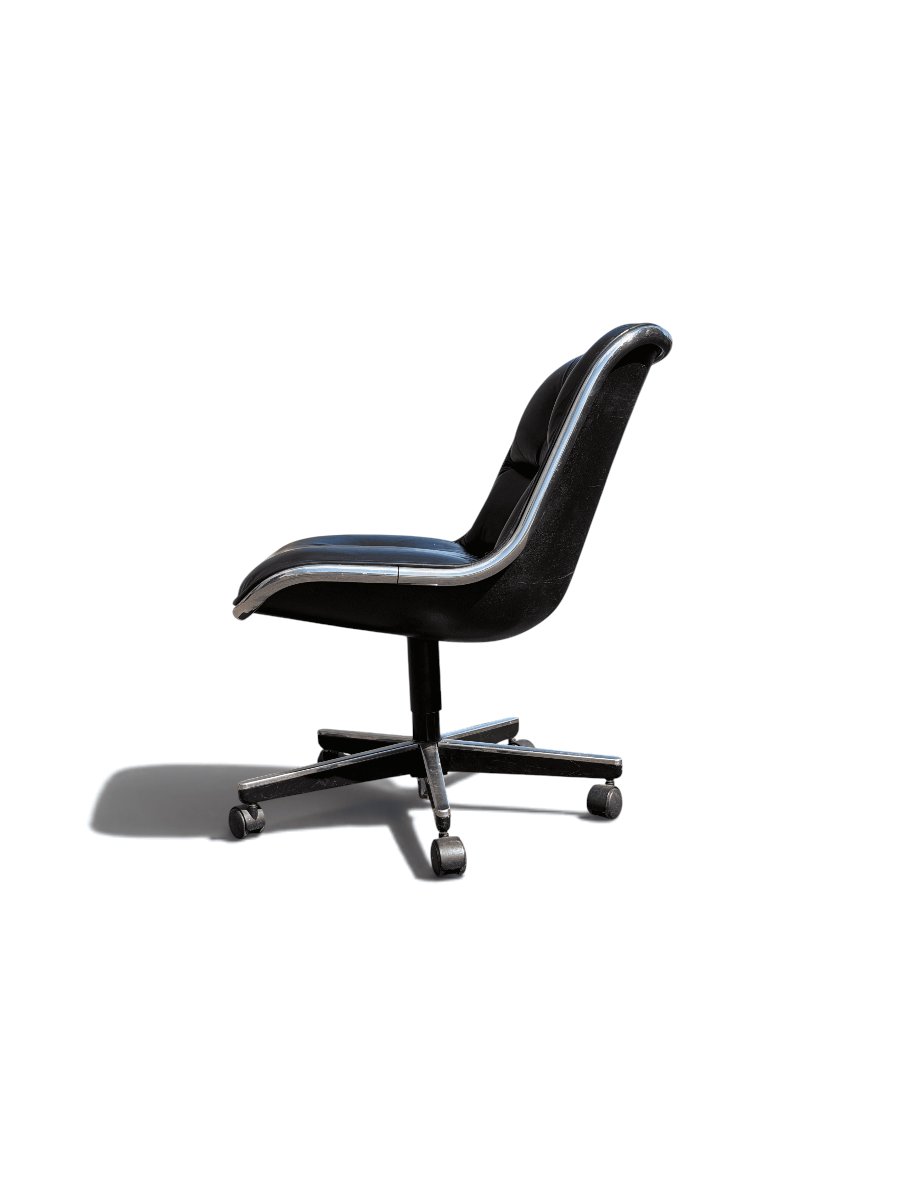 Executive Armchair (without Armrests), Charles Pollock For Knoll, Black Leather-photo-2