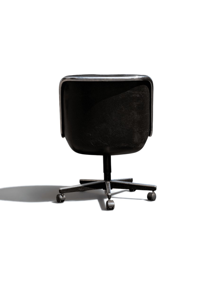 Executive Armchair (without Armrests), Charles Pollock For Knoll, Black Leather-photo-3