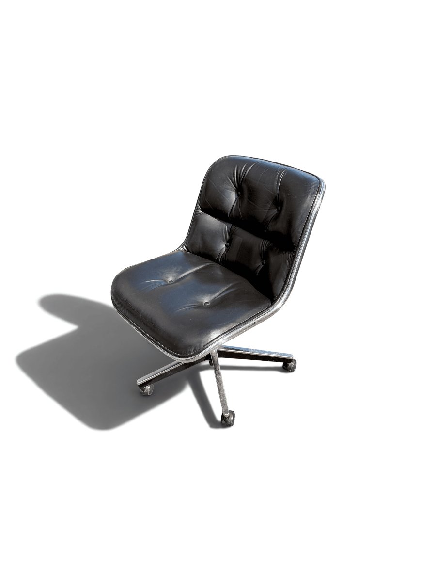 Executive Armchair (without Armrests), Charles Pollock For Knoll, Black Leather-photo-4