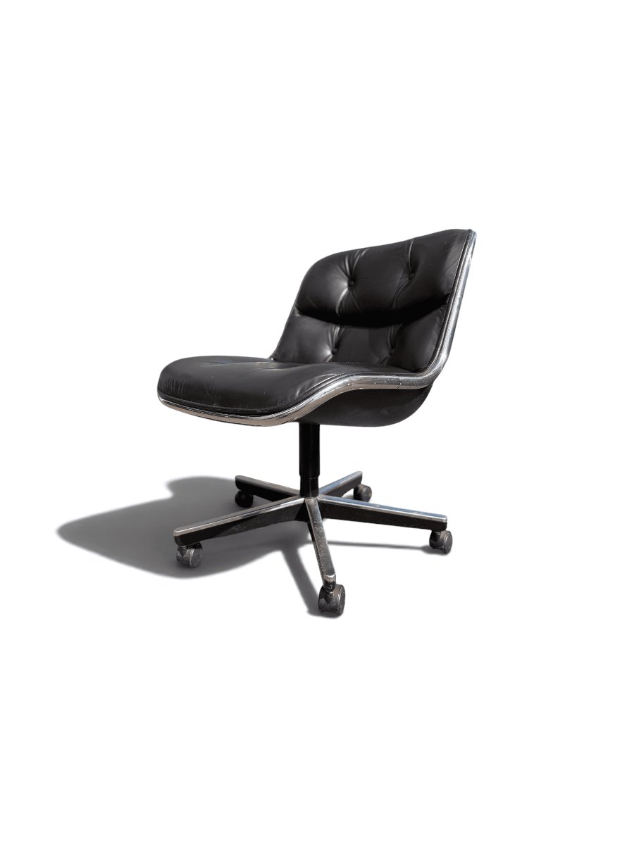 Executive Armchair (without Armrests), Charles Pollock For Knoll, Black Leather-photo-1