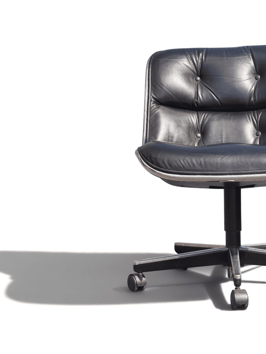 Executive Armchair (without Armrests), Charles Pollock For Knoll, Black Leather-photo-2