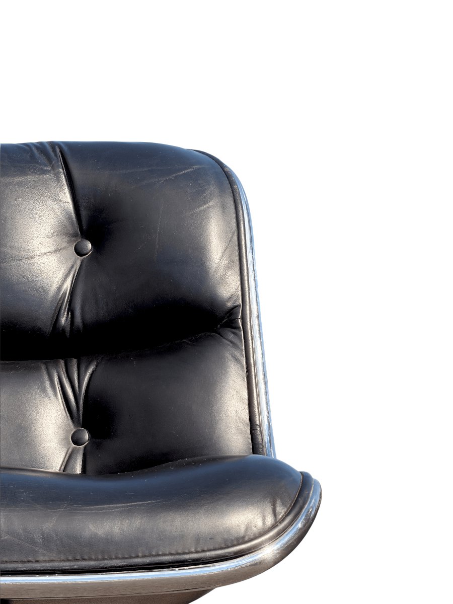 Executive Armchair (without Armrests), Charles Pollock For Knoll, Black Leather-photo-3