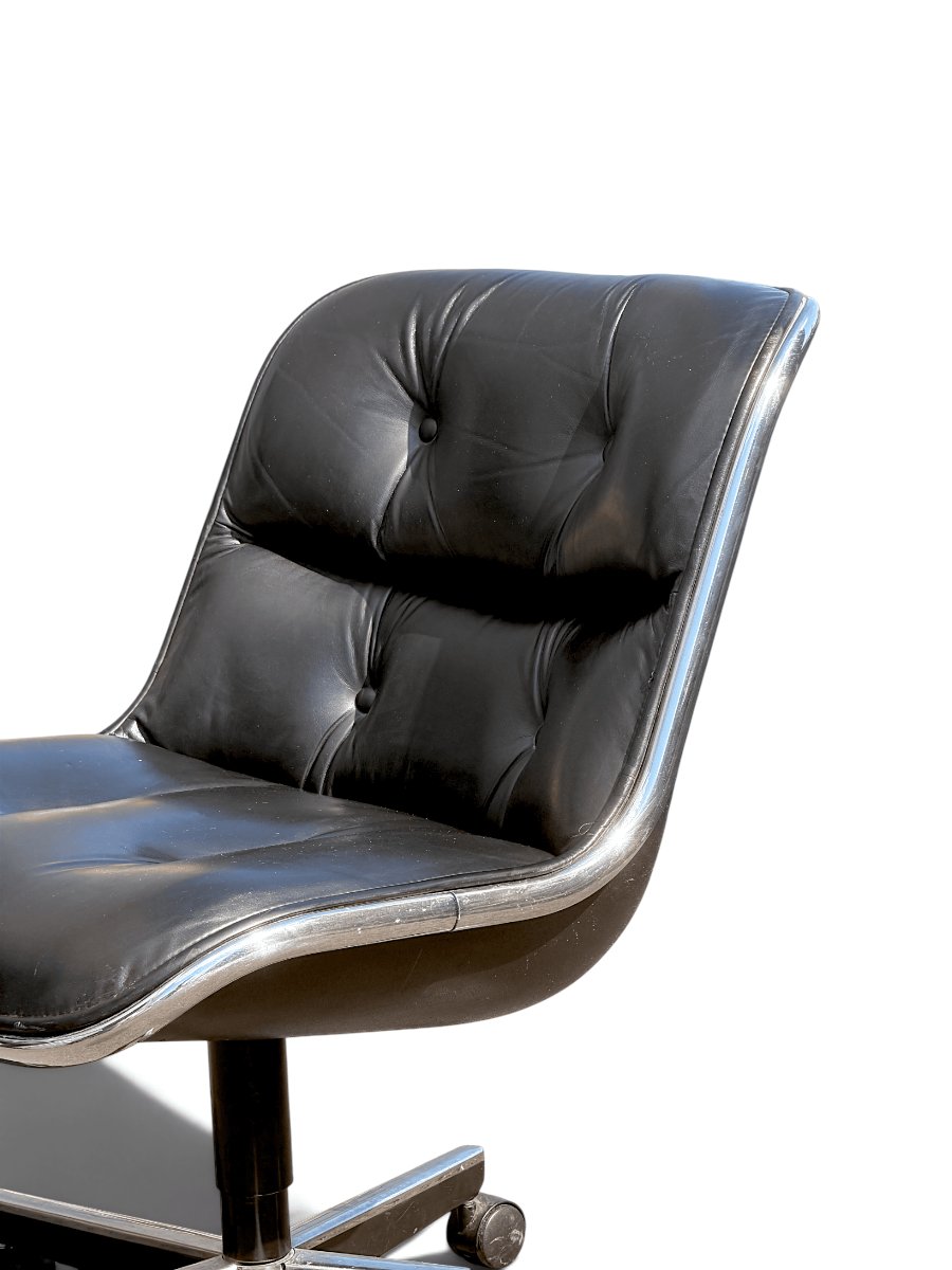 Executive Armchair (without Armrests), Charles Pollock For Knoll, Black Leather-photo-4