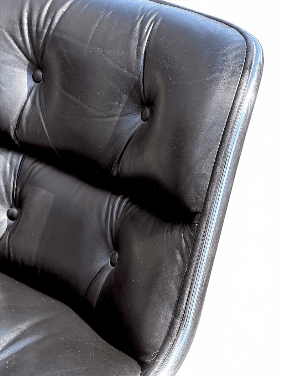 Executive Armchair (without Armrests), Charles Pollock For Knoll, Black Leather-photo-5