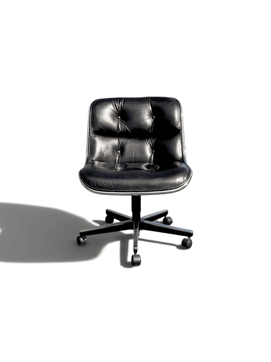Executive Armchair (without Armrests), Charles Pollock For Knoll, Black Leather