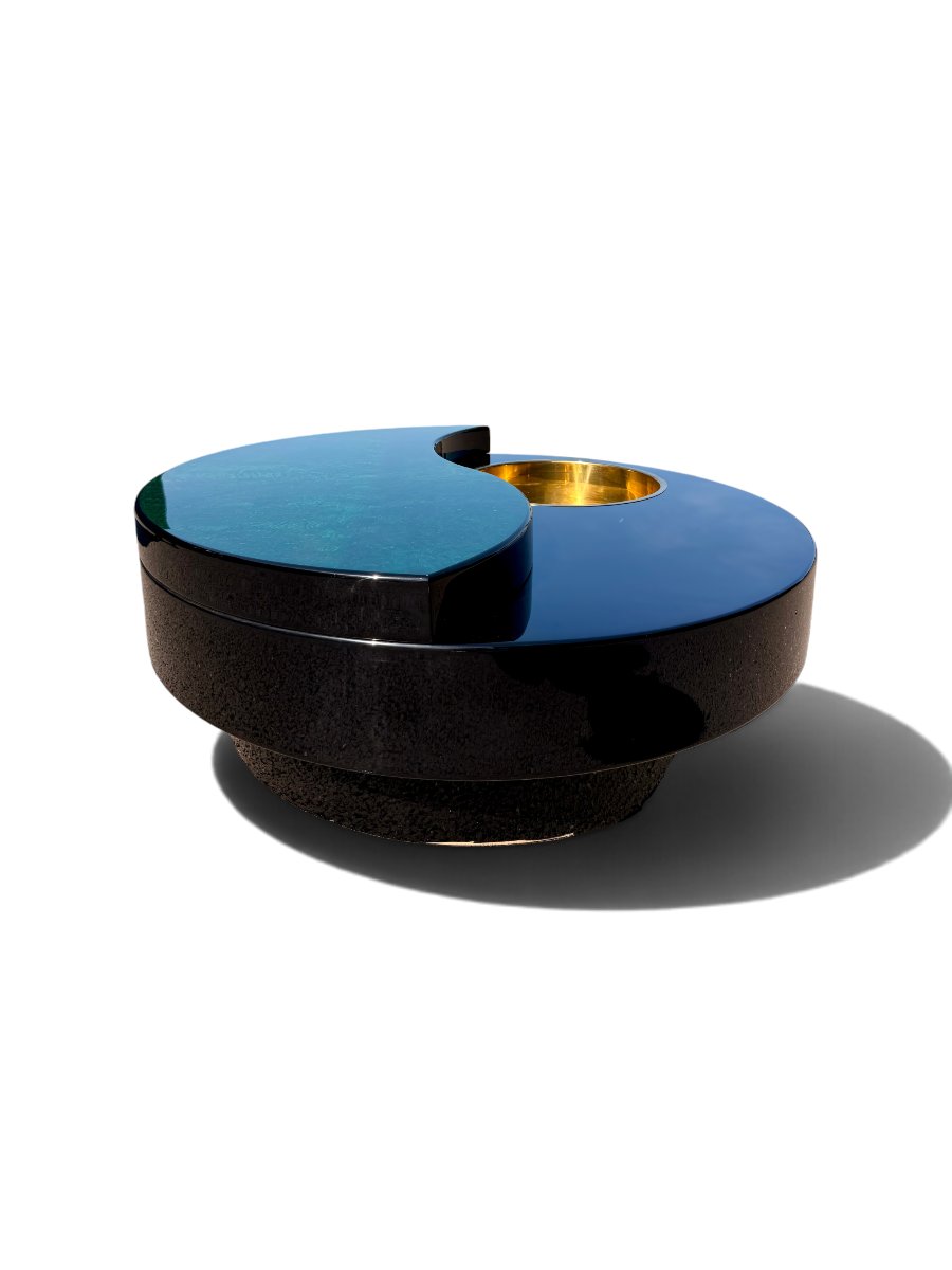 Yin Yang Swivel Coffee Table By Willy Rizzo, Brass And Glass, 1970s-photo-2