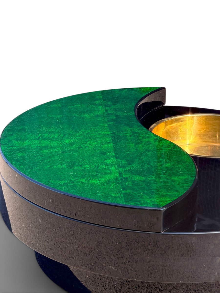 Yin Yang Swivel Coffee Table By Willy Rizzo, Brass And Glass, 1970s-photo-3