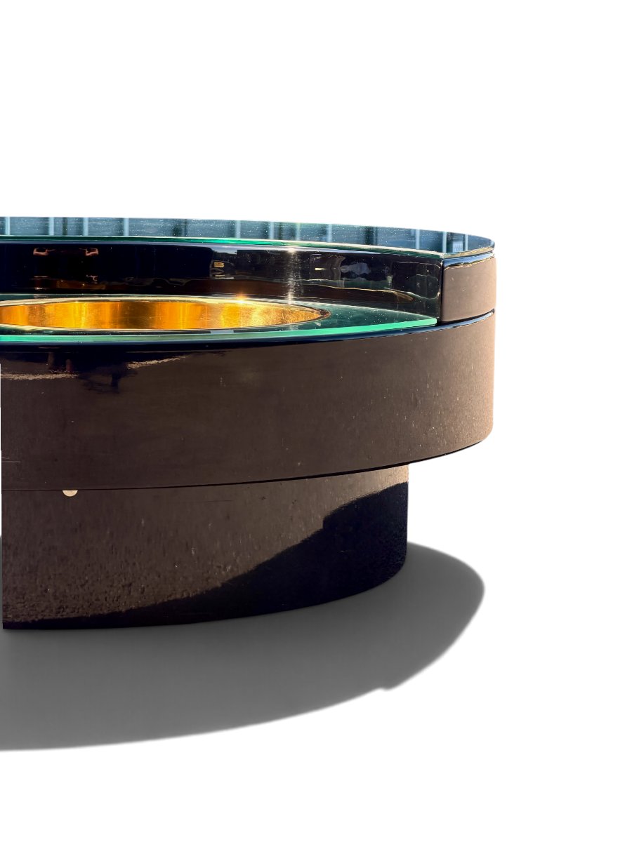 Yin Yang Swivel Coffee Table By Willy Rizzo, Brass And Glass, 1970s-photo-6