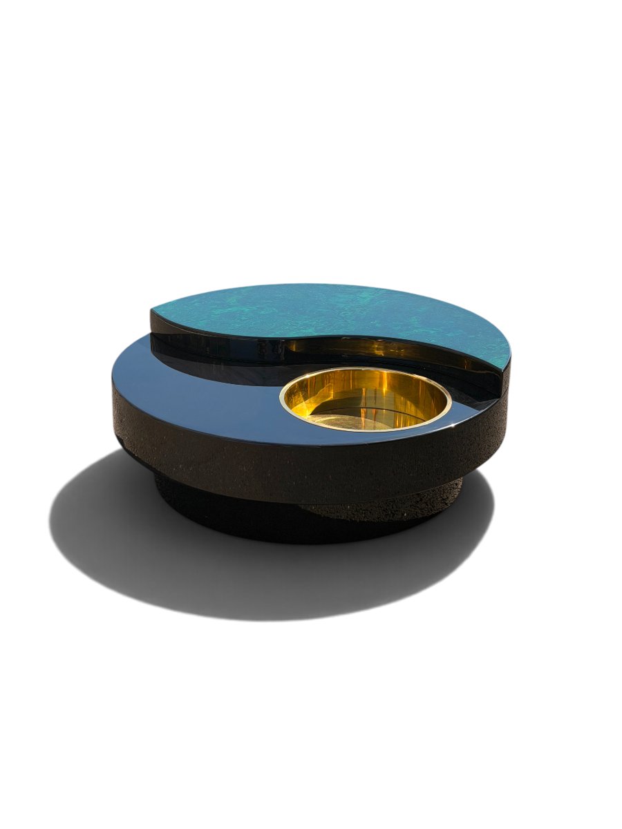 Yin Yang Swivel Coffee Table By Willy Rizzo, Brass And Glass, 1970s