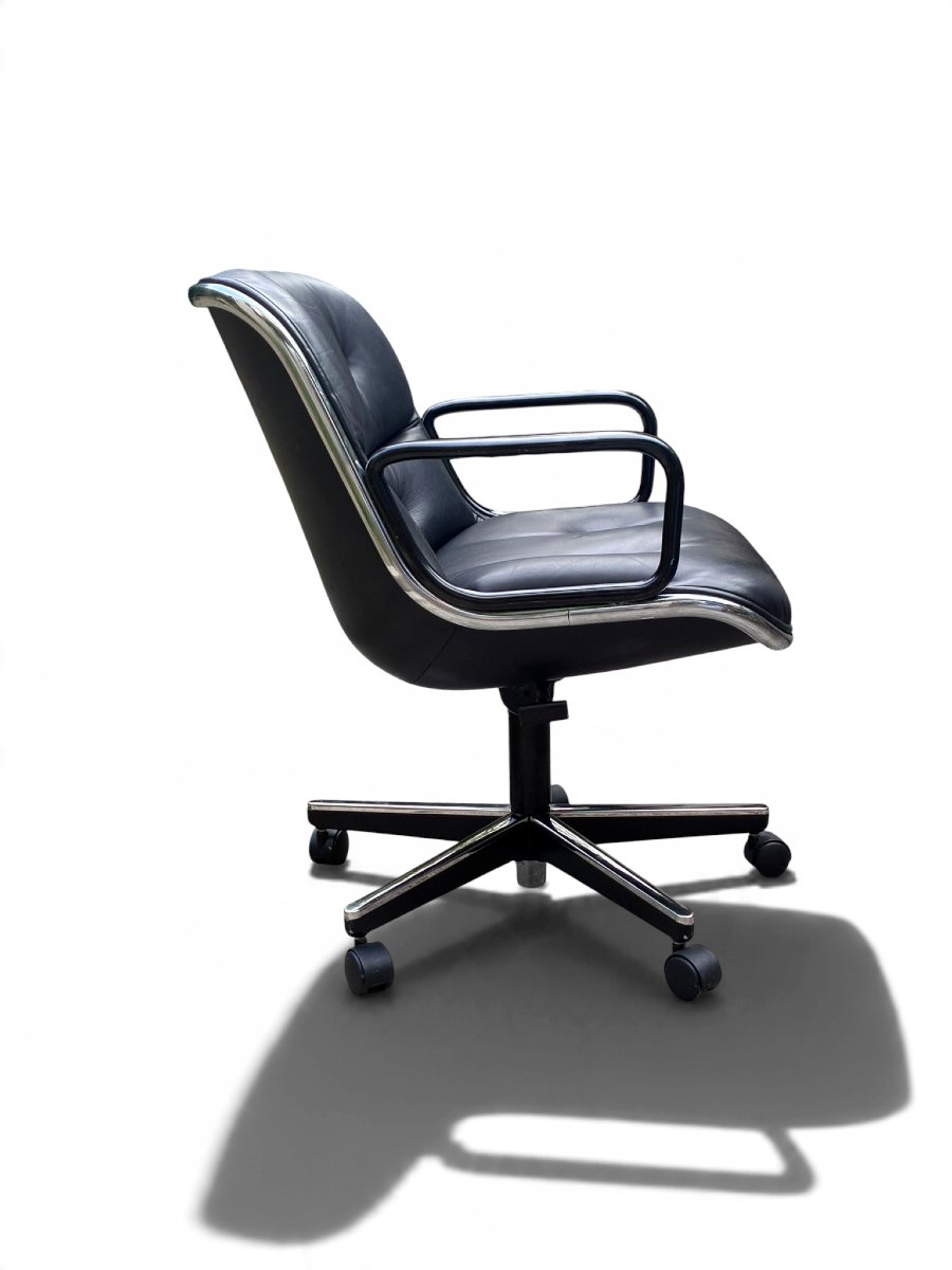 Executive Office Chair By Charles Pollock, Knoll, Black Leather-photo-3