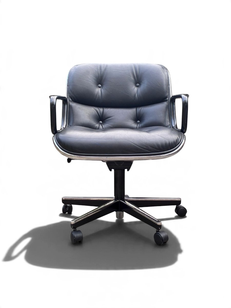 Executive Office Chair By Charles Pollock, Knoll, Black Leather