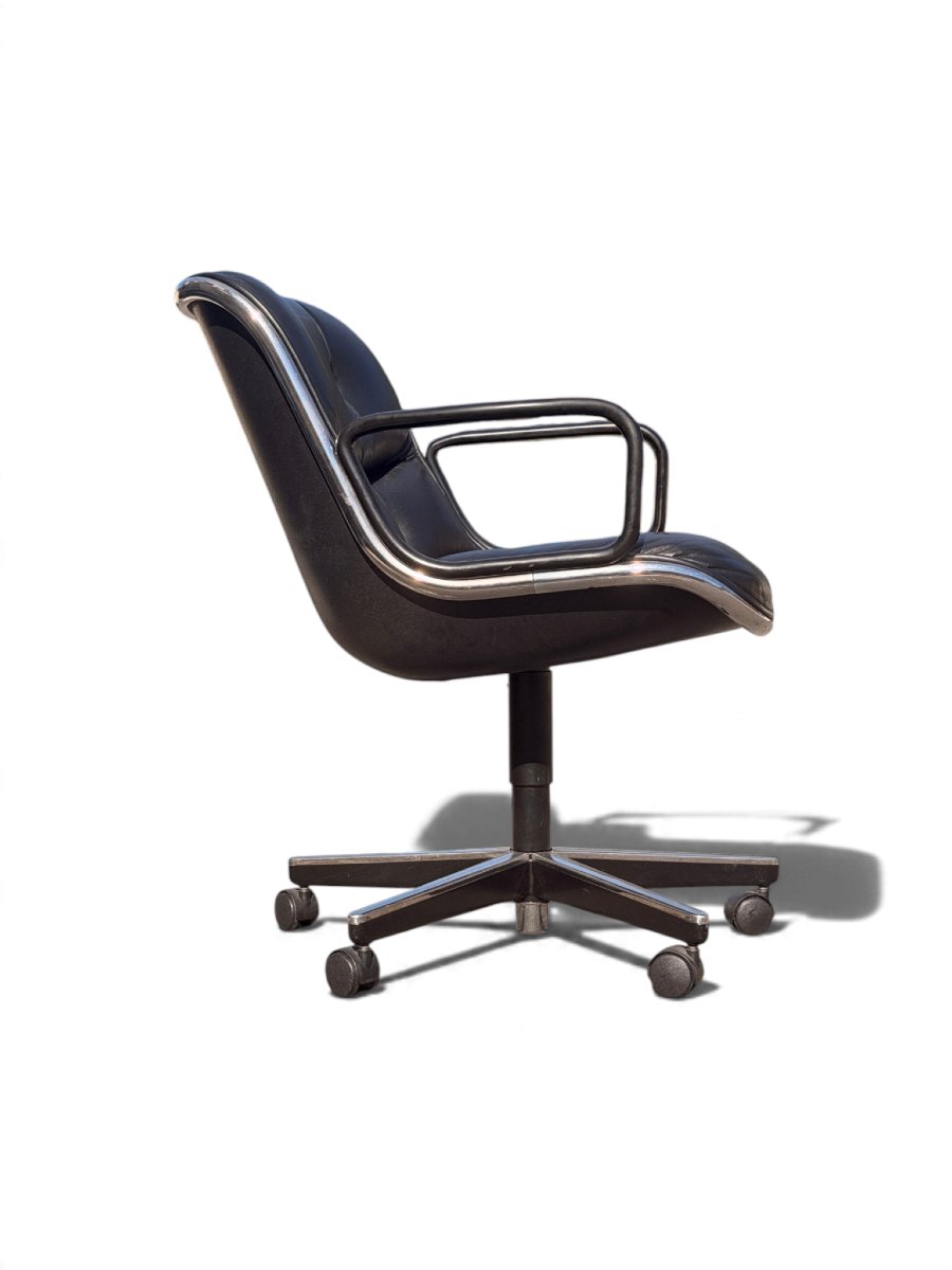 Fauteuil de bureau Executive de Charles Pollock pour Knoll, cuir noir-photo-3