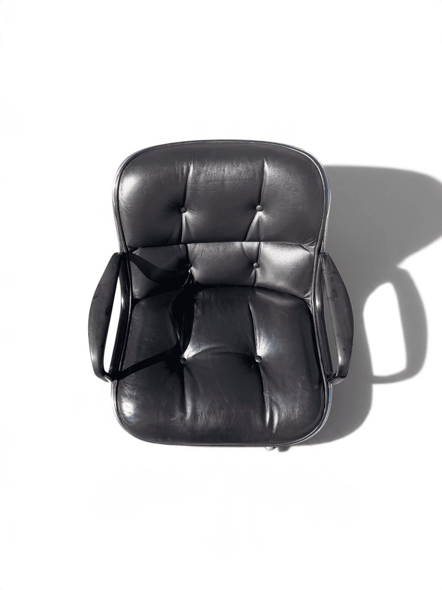 Fauteuil de bureau Executive de Charles Pollock pour Knoll, cuir noir-photo-1