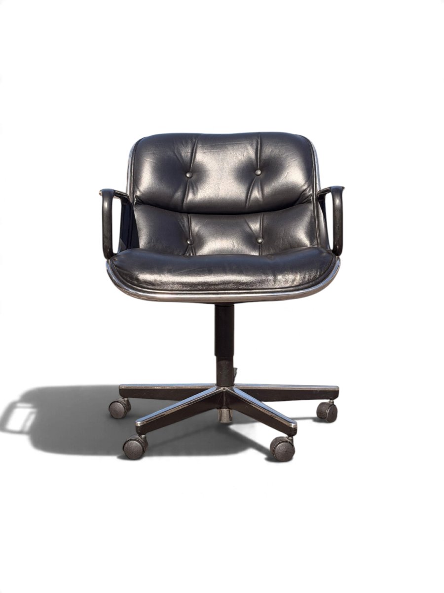 Fauteuil de bureau Executive de Charles Pollock pour Knoll, cuir noir