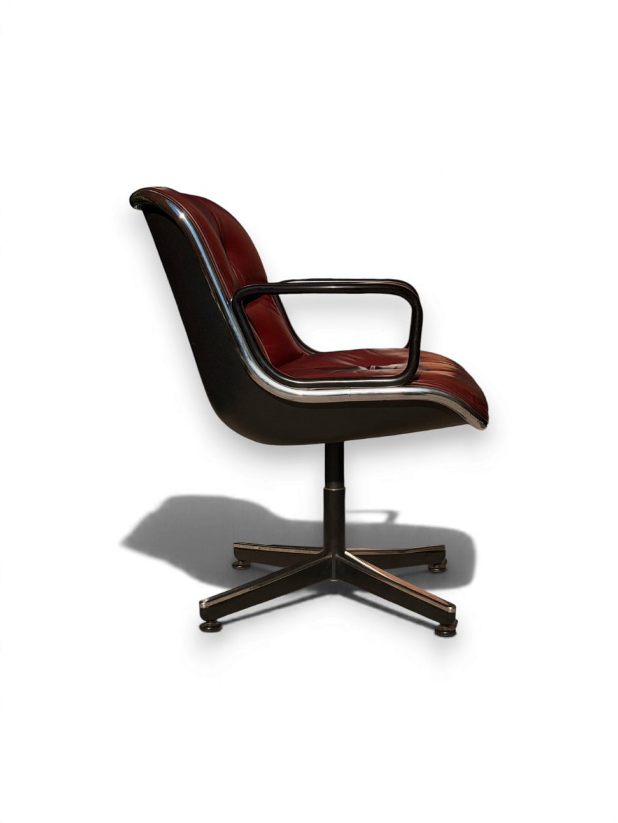 Executive Armchair By Charles Pollock For Knoll, Burgundy Leather And Chrome-photo-2