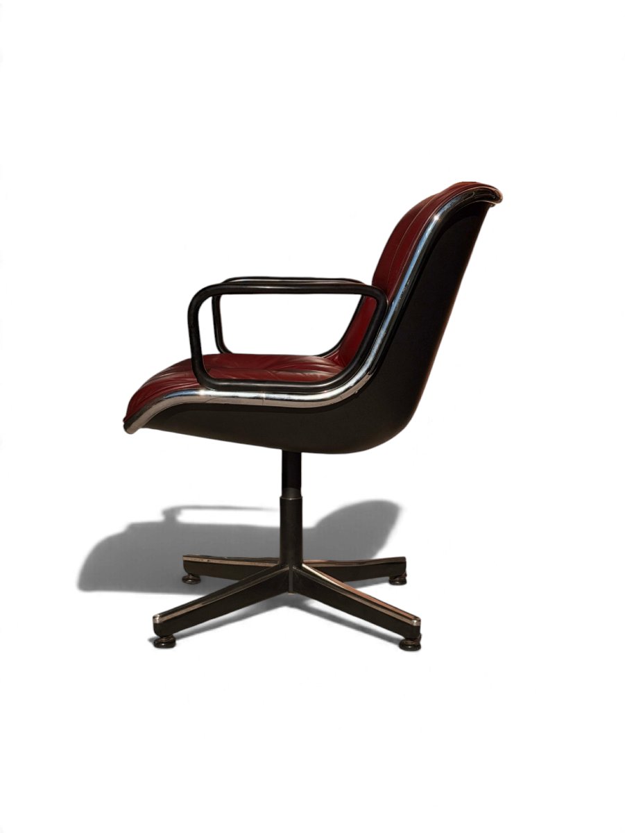 Executive Armchair By Charles Pollock For Knoll, Burgundy Leather And Chrome-photo-4