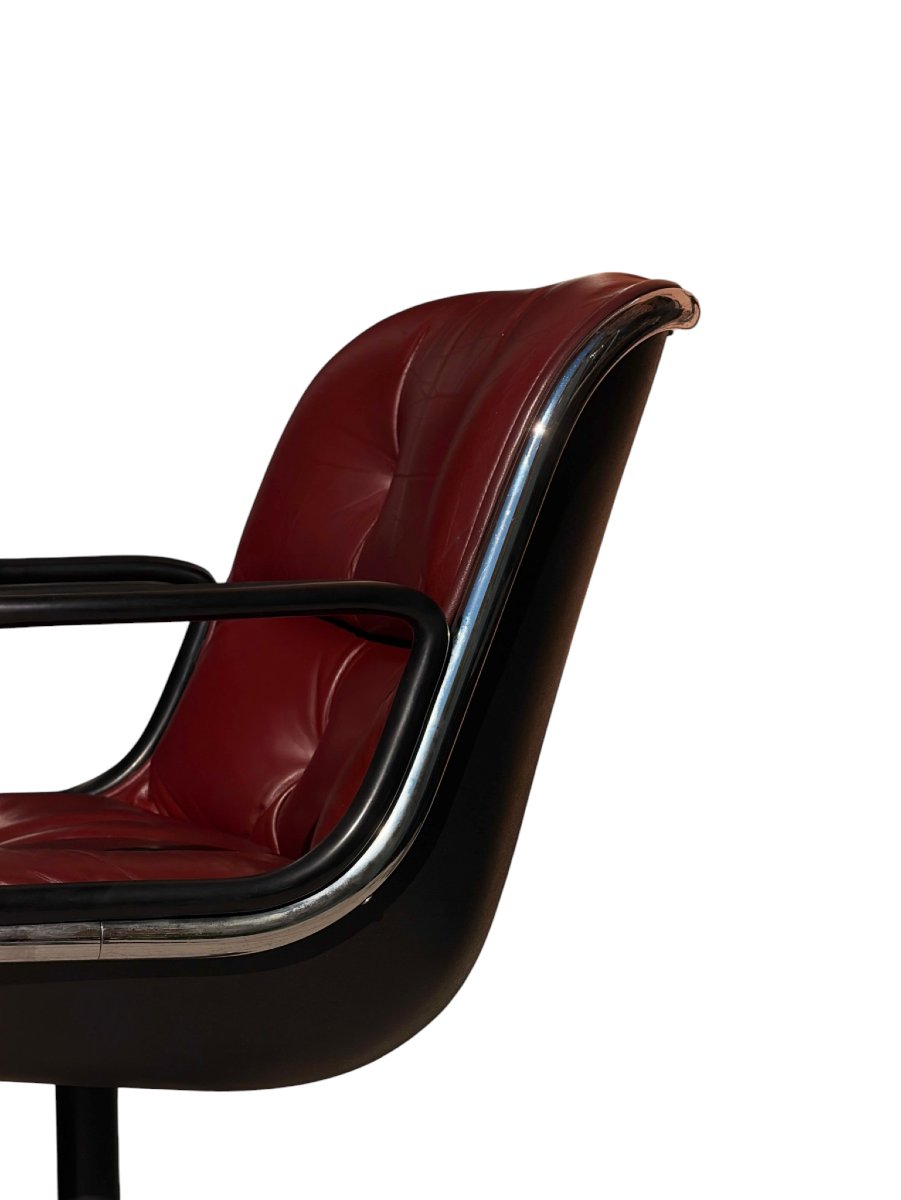 Executive Armchair By Charles Pollock For Knoll, Burgundy Leather And Chrome-photo-1