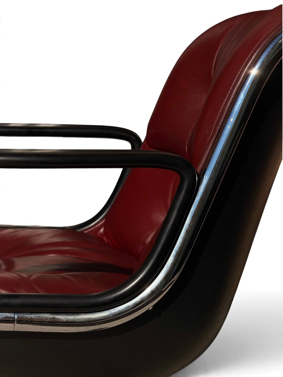 Executive Armchair By Charles Pollock For Knoll, Burgundy Leather And Chrome-photo-5