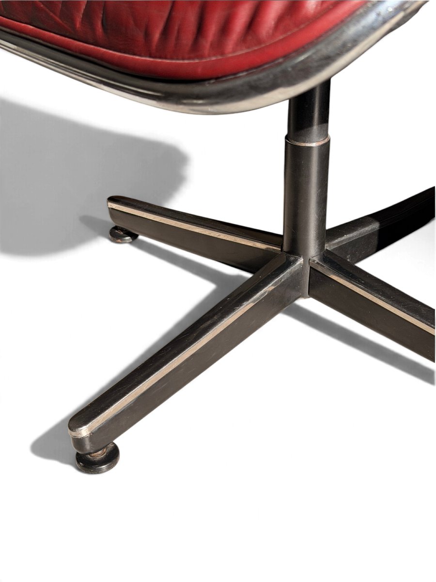 Executive Armchair By Charles Pollock For Knoll, Burgundy Leather And Chrome-photo-6