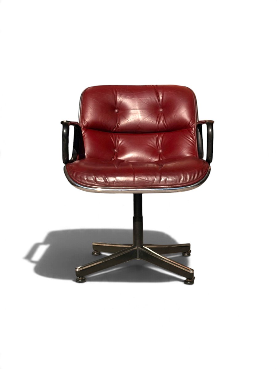 Executive Armchair By Charles Pollock For Knoll, Burgundy Leather And Chrome