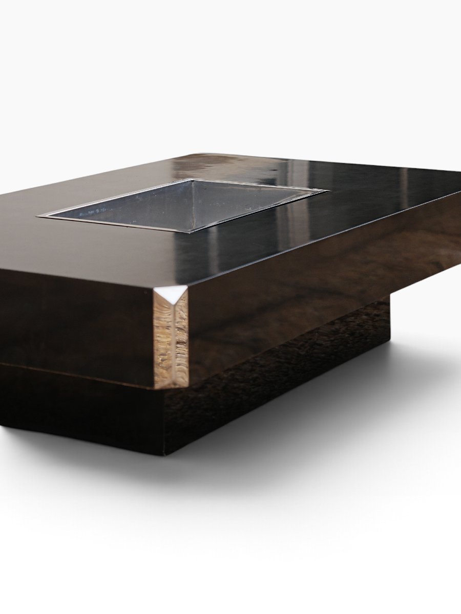 Table basse Alveo de Willy Rizzo, laque noire et acier, Mario Sabot, années 1970-photo-1