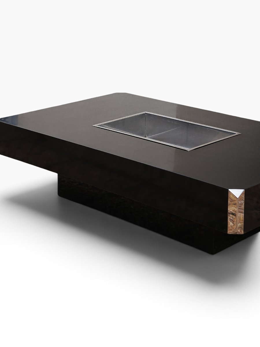 Table basse Alveo de Willy Rizzo, laque noire et acier, Mario Sabot, années 1970-photo-2