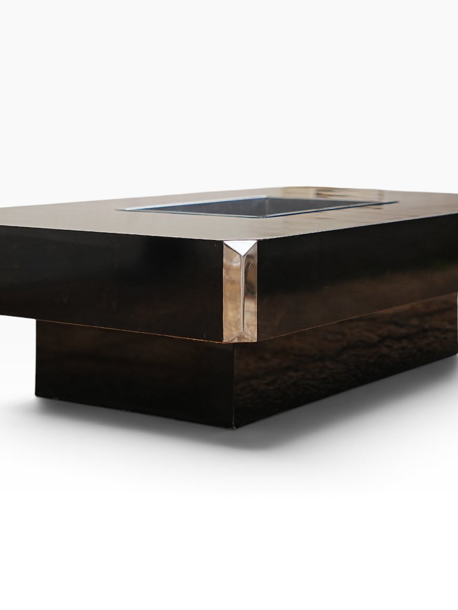 Table basse Alveo de Willy Rizzo, laque noire et acier, Mario Sabot, années 1970-photo-3