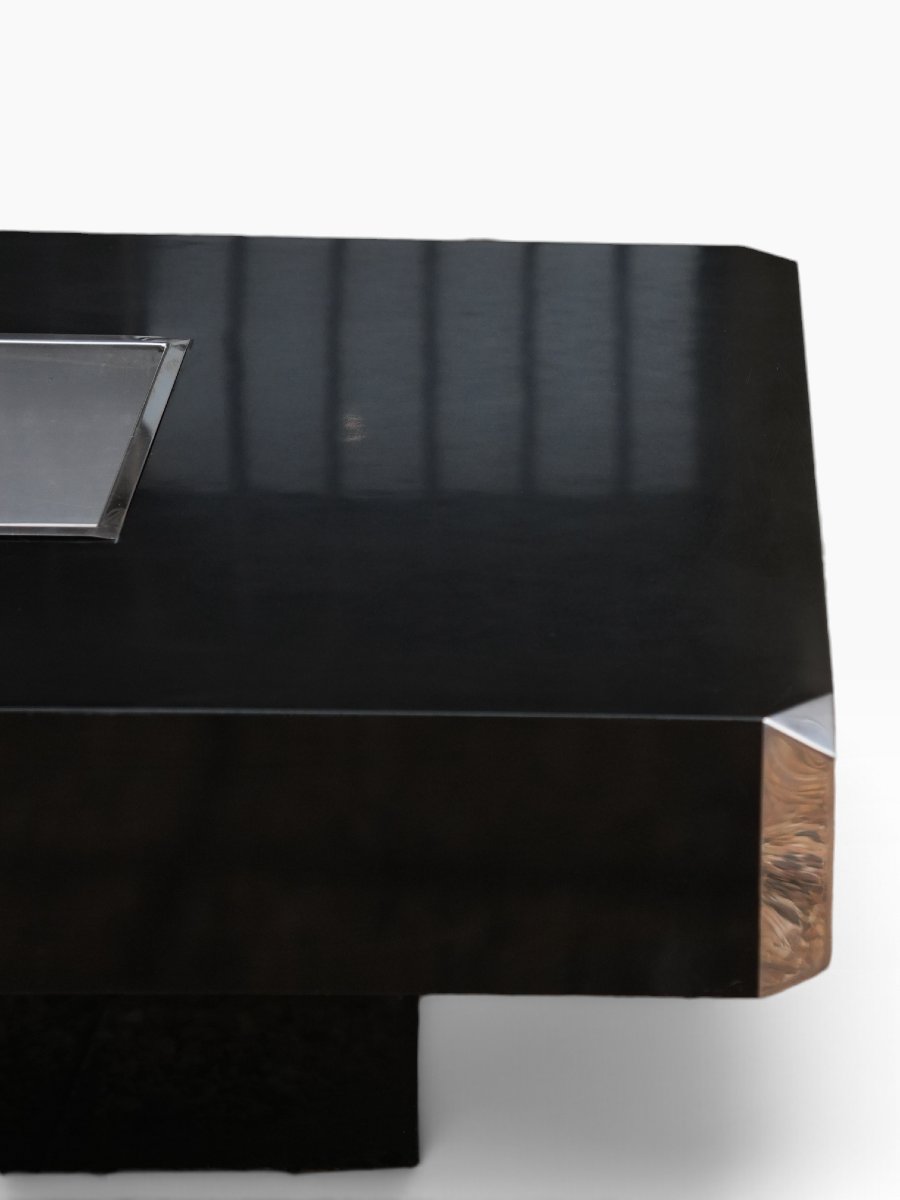 Table basse Alveo de Willy Rizzo, laque noire et acier, Mario Sabot, années 1970-photo-4
