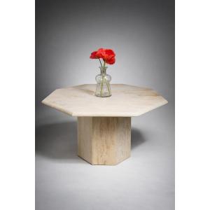 Sculptural Travertine Coffee Table - Octagonal Design - Circa 1970