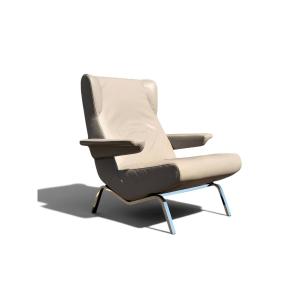 Fauteuil "Archi" par Pierre Paulin en Cuir Gris, Édition Ligne Roset