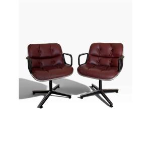 Pair Of Executive Armchairs, Charles Pollock For Knoll, Leather, 1960s