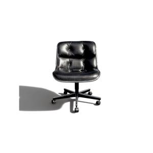 Executive Armchair (without Armrests), Charles Pollock For Knoll, Black Leather