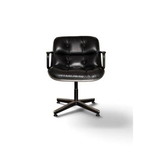 Fauteuil de bureau Executive de Charles Pollock, cuir noir, Knoll, modèle 1960s