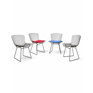 Suite de 4 Chaises "Wire" — Harry Bertoia pour Knoll (Acier, Brasure Laiton & Coussins Knoll)